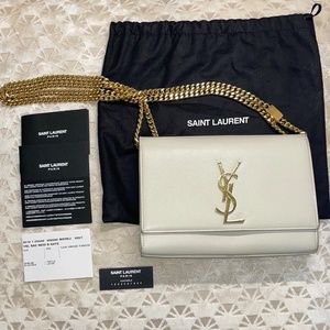Saint Laurent YSL Kate Medium Chain Bag in Blanc Vintage Leather